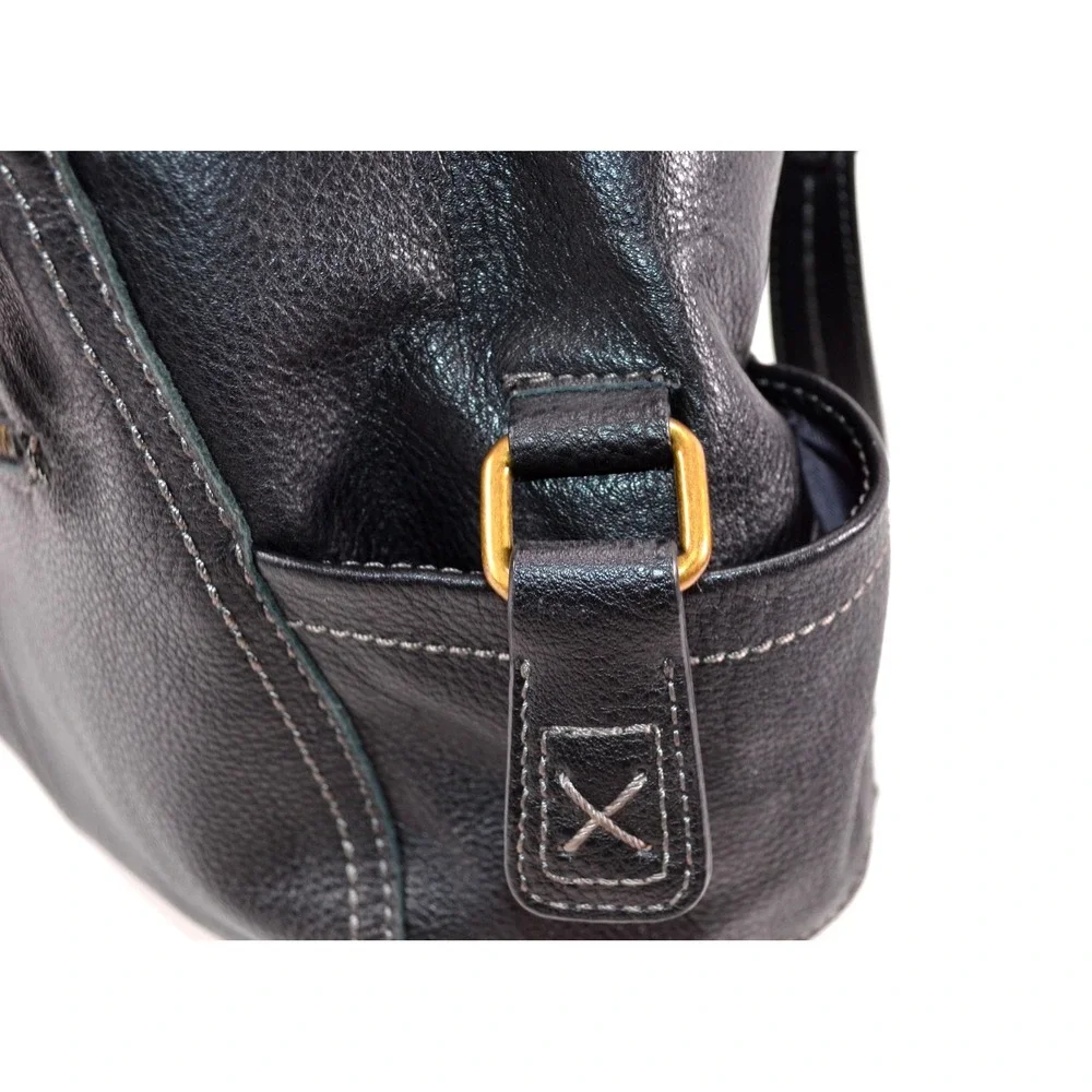 The Sak Black Pebbled Leather Hobo Shoulder Bag Zip Double Handle‎ 3 Section